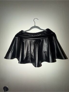 Black Faux Leather Flared Skirt